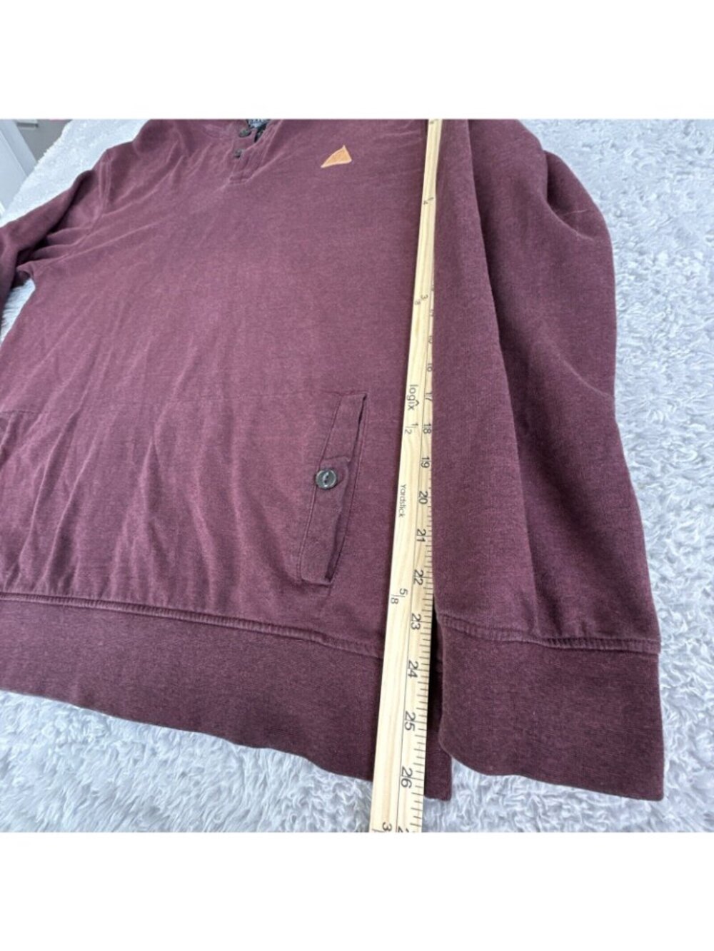 Dravus Mens L Burgundy Pullover Hoodie W/Buttons & Front Pocket Comfort Casual - Picture 7 of 11
